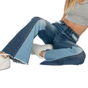 Almost Famous Patch Work Bell Bottom Jeans Size 1 / Juniors